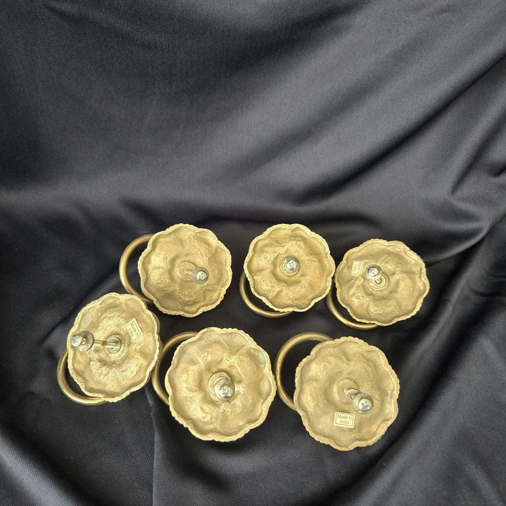 Lot of 6 Silvertone Ornate Floral Backplate w/ Central Drop Ring Drawer Pulls